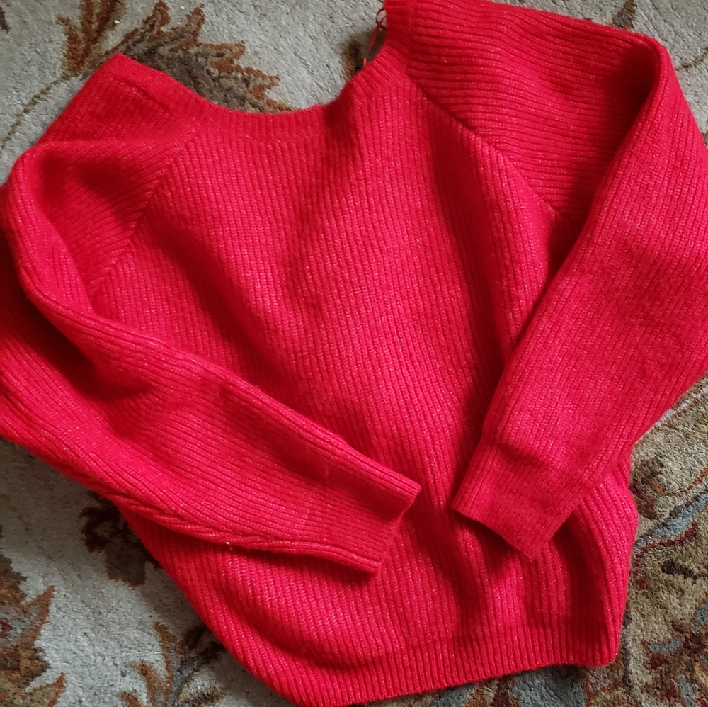 Bluivy red open back cropped sweater